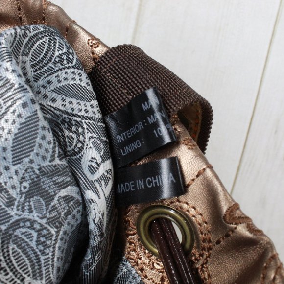 Original by Sharif Gold Vegan Leather Embroidered Drawstring Tote Shoulder Bag - Picture 11 of 13